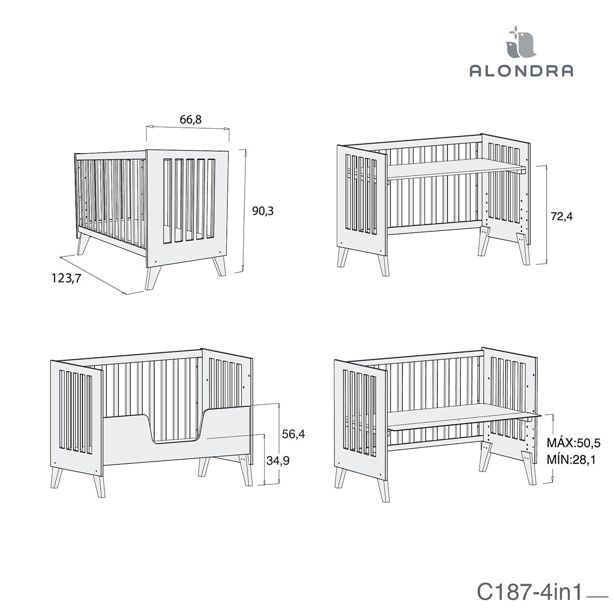 Berço de CoSleeping 4 em 1 Nexor 60x120 cm · Alondra · El Corte Inglés