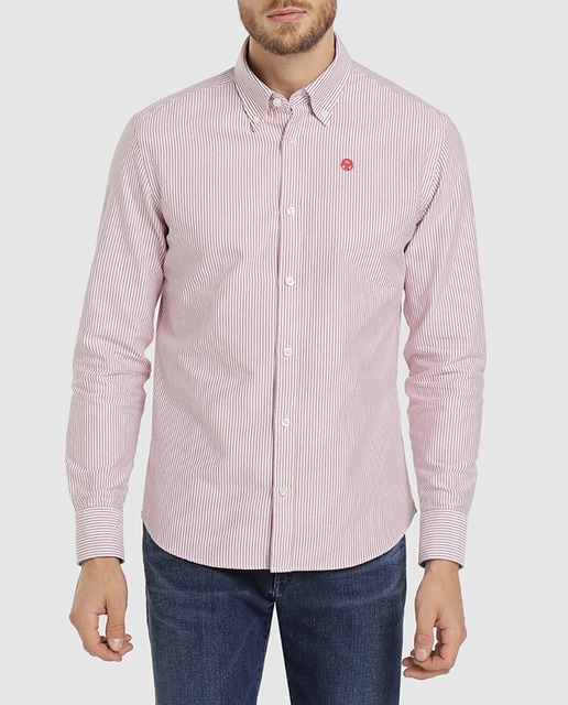 Imagen 0 de Camisa oxford de hombre regular de rayas roja
