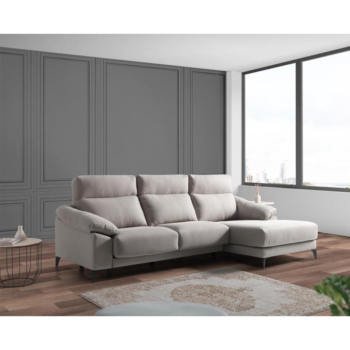 Sofá de 3 Lugares com Chaise-longue Direita Alabama Bege-7