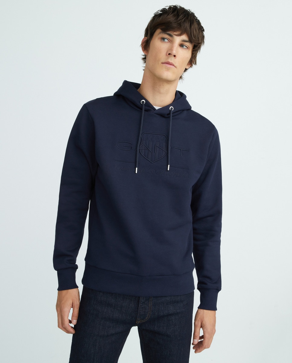 Sweat à capuche avec logo ton sur ton sur la poitrine