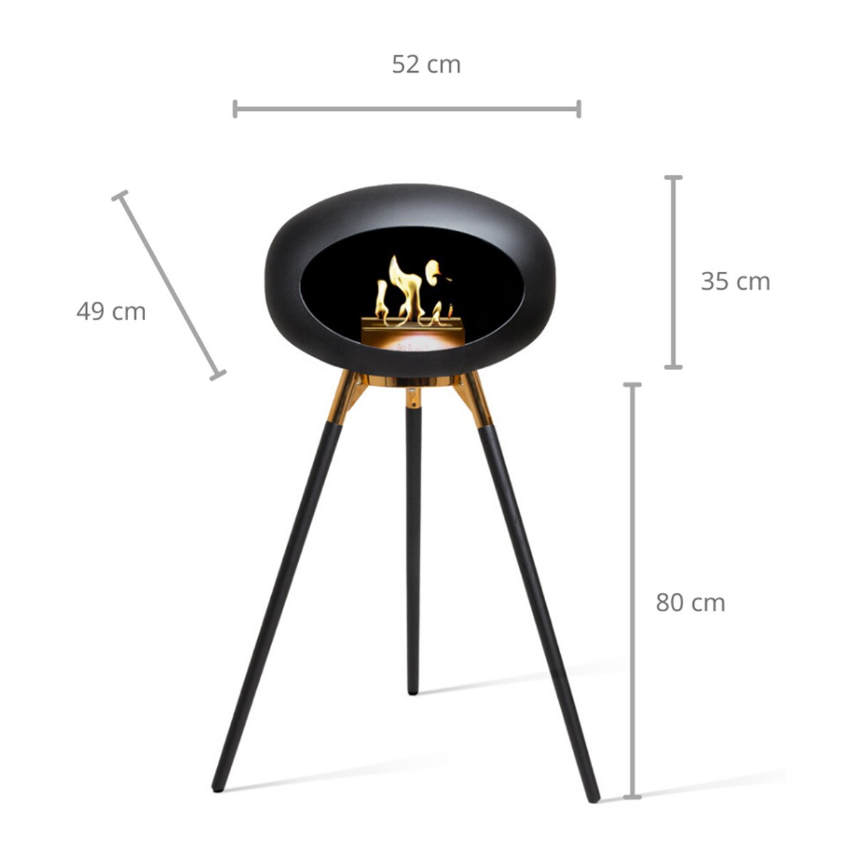 Biochimenea Bioetanol Ground High Cúpula Negra - Bol Dorado - Patas negras Negro-8