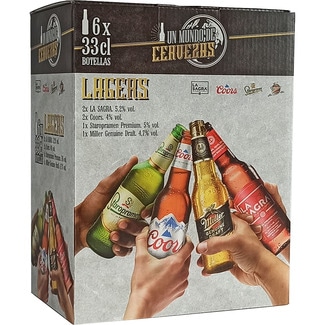 cervezas rubias lagers 4 variedades estuche 6 botellas 33 cl (2 La Sagra, 2 Coors, 1 Staropramen y 1 Miller Genuine Craft) - La Sagra