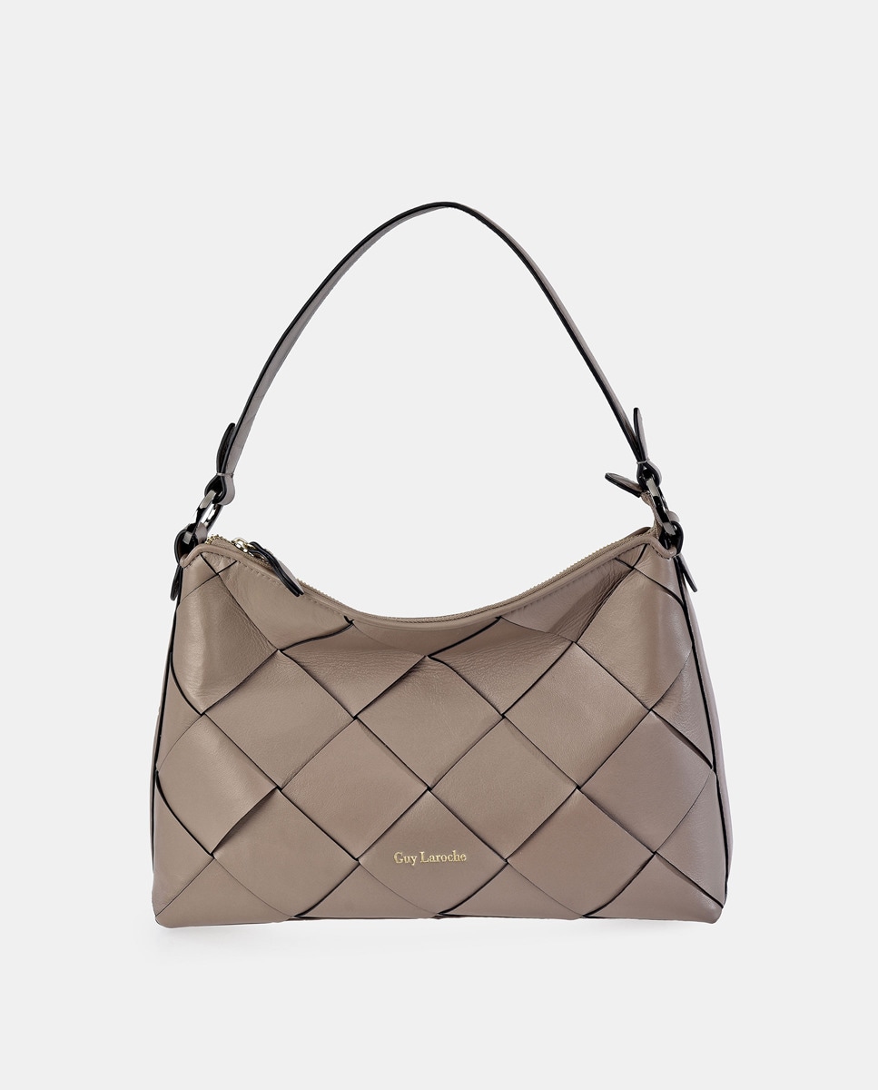 Bolso de hombro estilo góndola de piel trenzada en topo · Guy Laroche