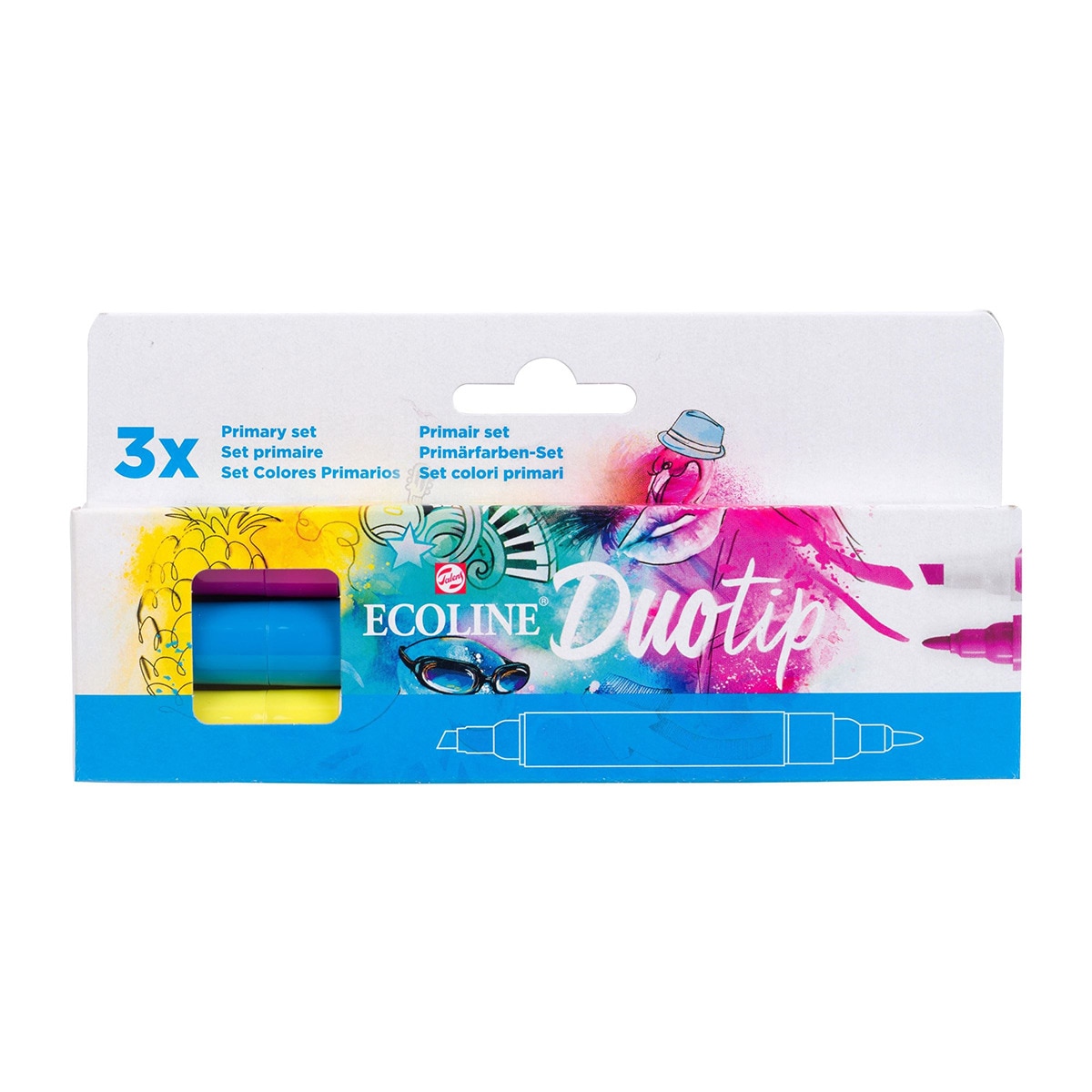 Conjunto de Três Marcadores de Ponta Dupla de Cores Primárias - Multicolor Multicolor-3