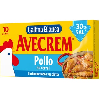 caldo de pollo -30% sal con aceite de oliva virgen sin gluten 10 pastillas estuche 95 g - Avecrem