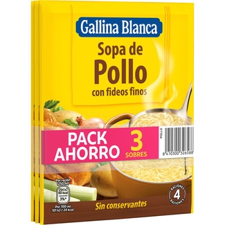sopa de pollo con fideos finos pack 3 sobres 80 g - Gallina Blanca
