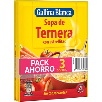 sopa de ternera con estrellitas pack 3 sobre 80 g - Gallina Blanca