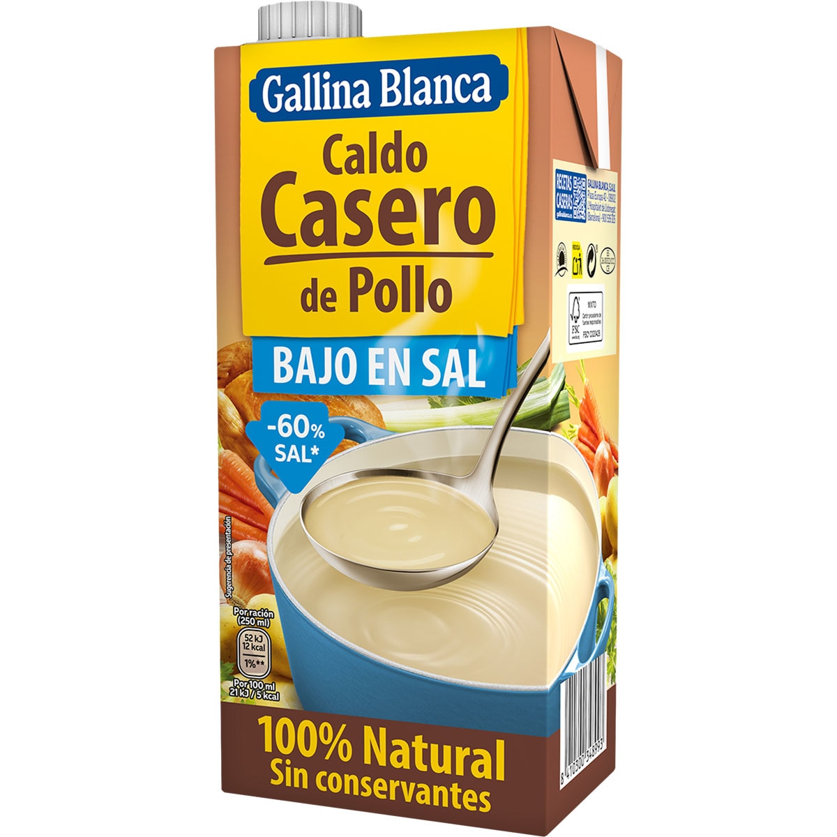 caldo de pollo casero100% natural bajo en sal envase 1 l