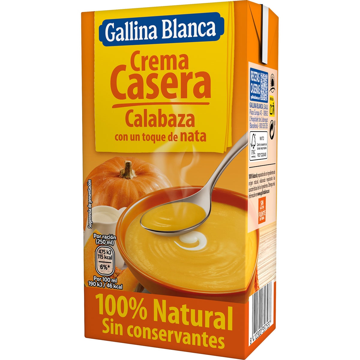 crema de calabaza casera con un toque de nata sin gluten envase 500 ml