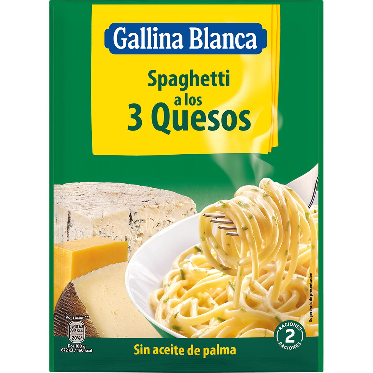 espaguetis a los 3 quesos 2 raciones sobre 174 g