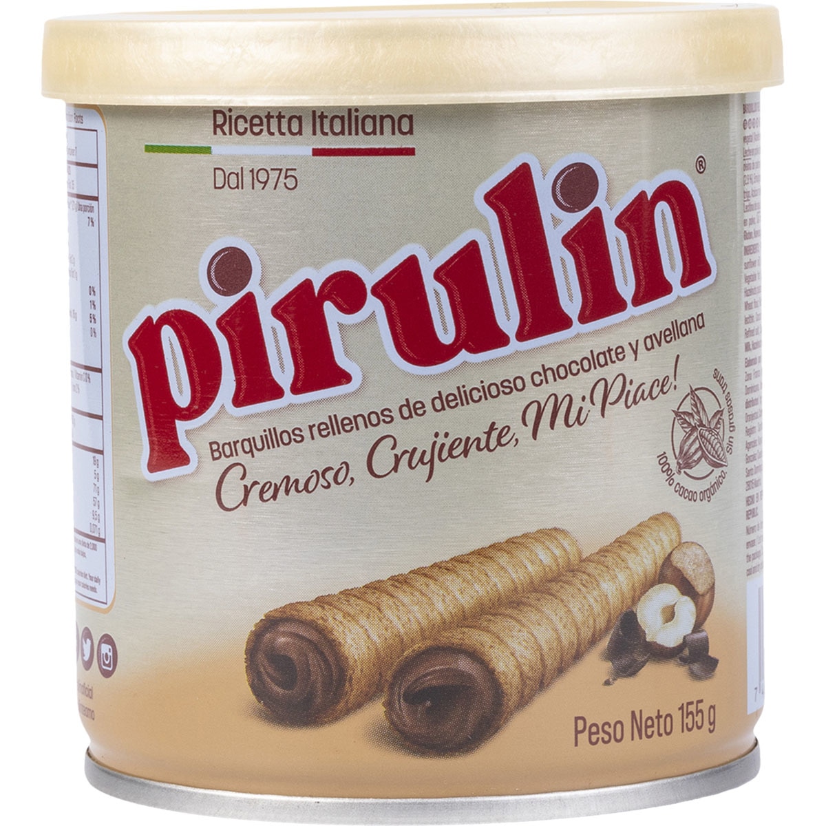 barquillos rellenos de chocolate y avellanas lata 155 g