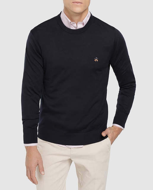 Imagen 0 de Jersey de lana fina merino de hombre azul con el cuello redondo