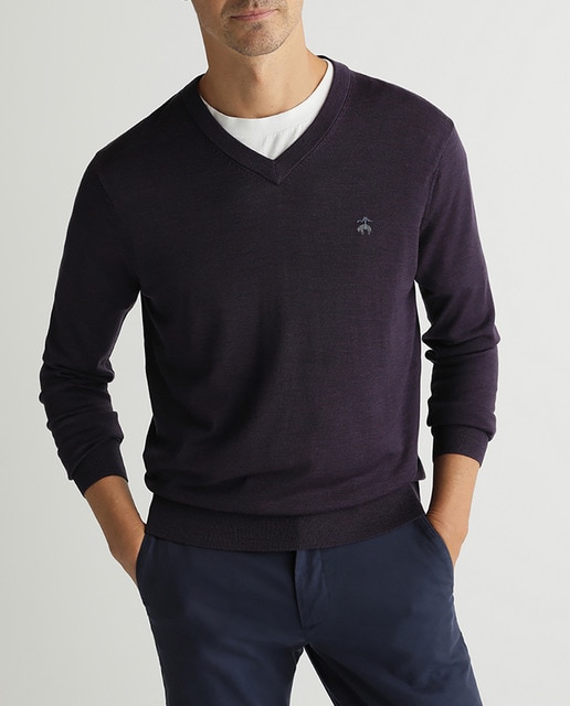 Imagen 0 de Jersey de lana de hombre morado con el cuello de pico