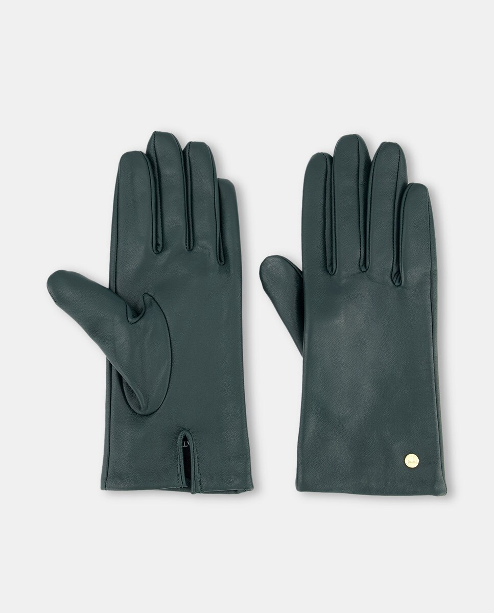 Gants unis foncé avec applique métallique