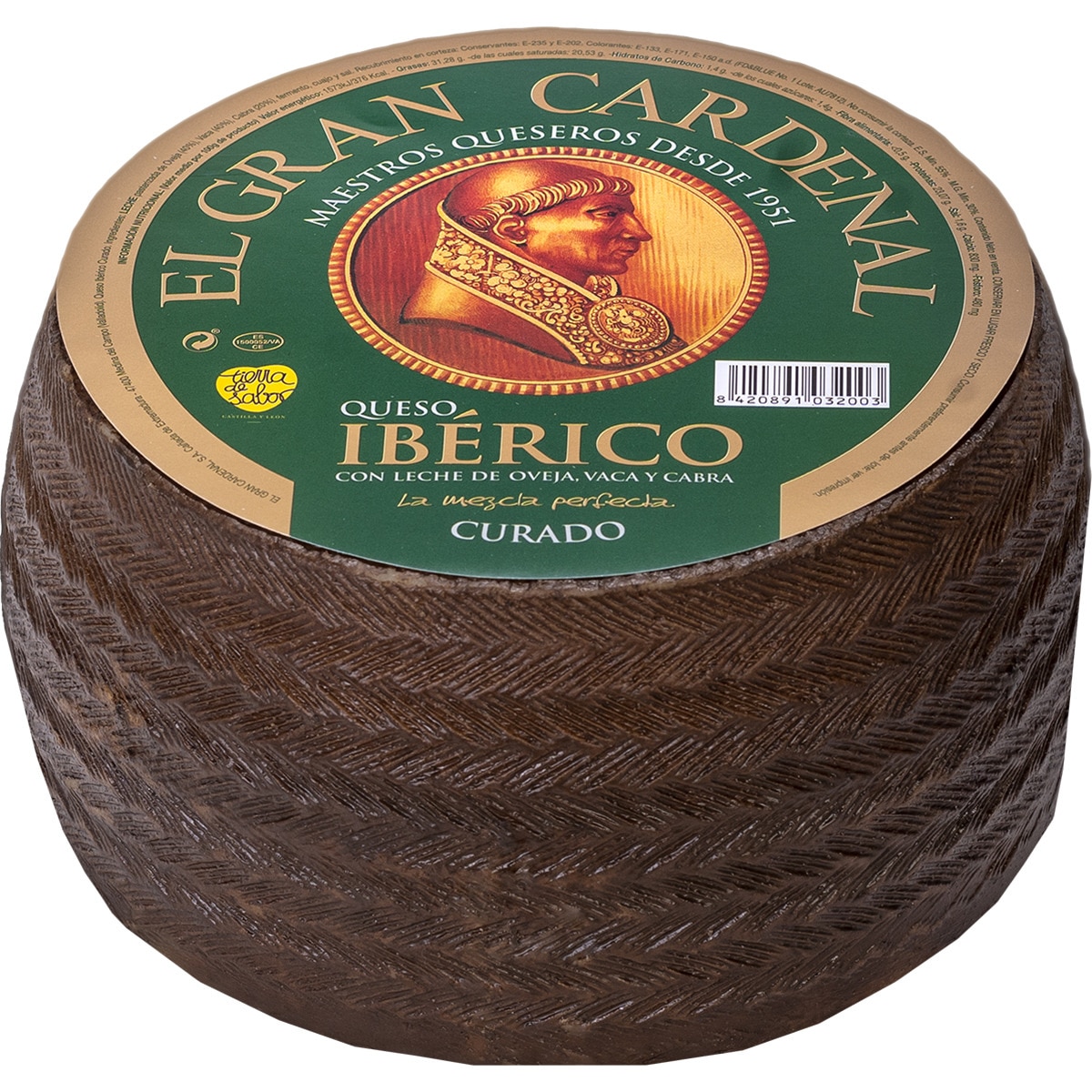 queso curado ibérico mezcla elaborado con leche pasteurizada peso aproximado pieza 3,2 kg