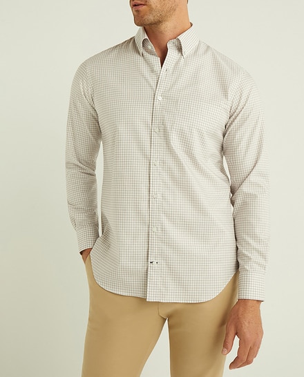 Camisa de sarga sport fácil plancha de hombre en algodón BCI classic de cuadros marrón — oferta en Primeriti