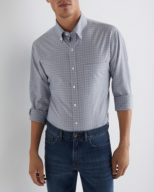 Imagen 0 de Camisa de sarga sport fácil plancha de hombre en algodón BCI classic de cuadros azul