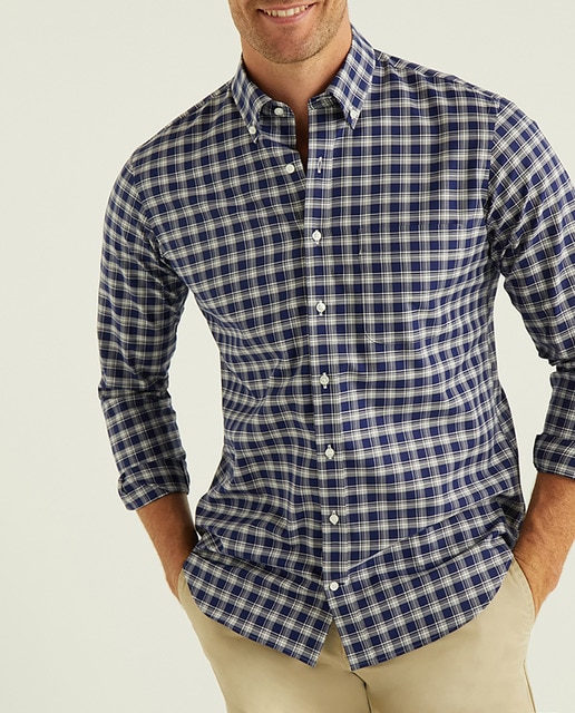 Imagen 0 de Camisa de sarga sport fácil plancha de hombre en algodón BCI classic de cuadros azul