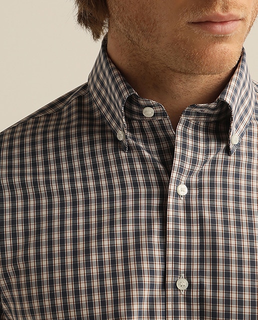 Imagen 0 de Camisa de popelín de hombre regular de cuadros azul