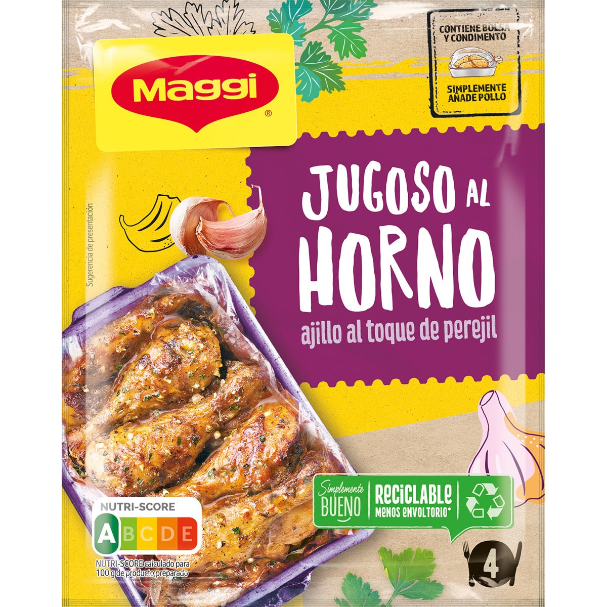 Jugoso al horno ajillo al toque de perejil sobre 36 g