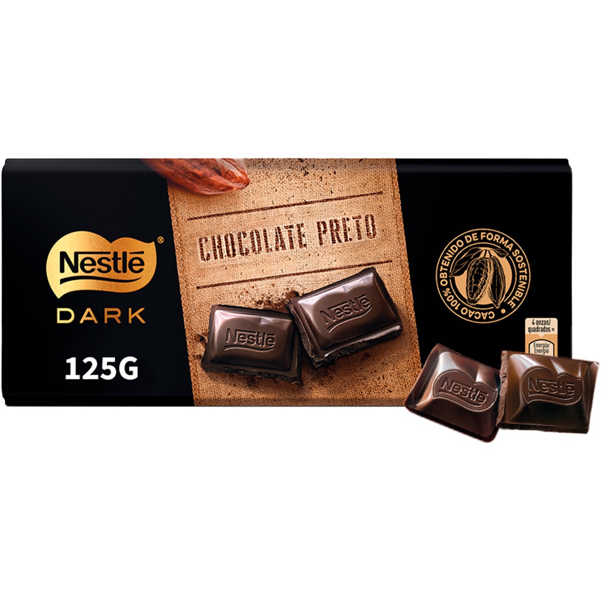 Tablete Chocolate Preto sem Glúten embalagem 125 g