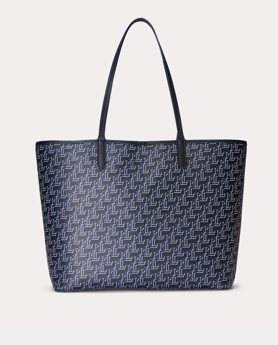 Mala Tipo Tote Grande Collins com Estampado de Monograma - Azul-Marinho Azul-marinho-1