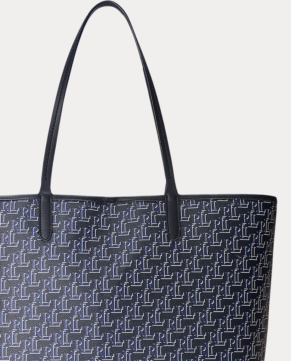 Mala Tipo Tote Grande Collins com Estampado de Monograma - Azul-Marinho Azul-marinho-7