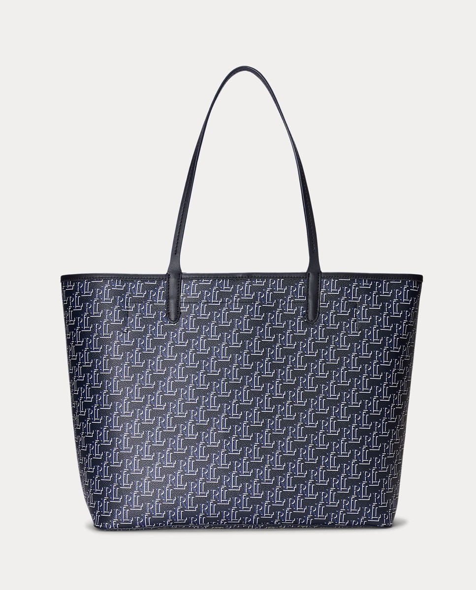 Mala Tipo Tote Grande Collins com Estampado de Monograma - Azul-Marinho Azul-marinho-5