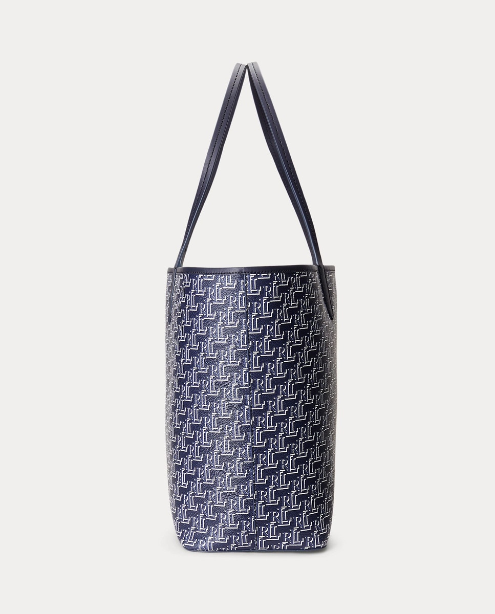 Mala Tipo Tote Grande Collins com Estampado de Monograma - Azul-Marinho Azul-marinho-4