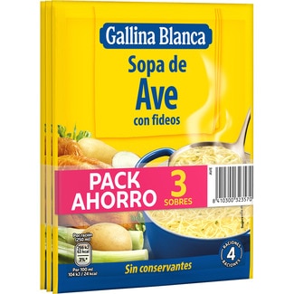 sopa de ave con fideos formato ahorro pack 3 sobres 80 g - Gallina Blanca