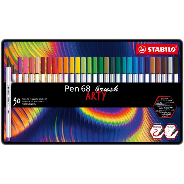 Imagem 0 de Estojo ARTY de 30 Canetas de Feltro Premium Ponta de Pincel 68 Brush - Multicolor