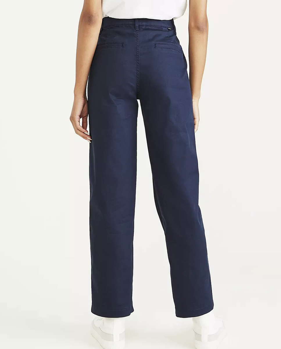 Calças Chino com Cintura Subida e Perna Larga Azul-marinho-3