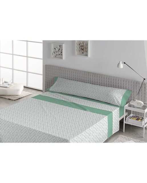 Imagen 0 de Juego de sábana tela karamelo 150 cm. Kibo agua marina