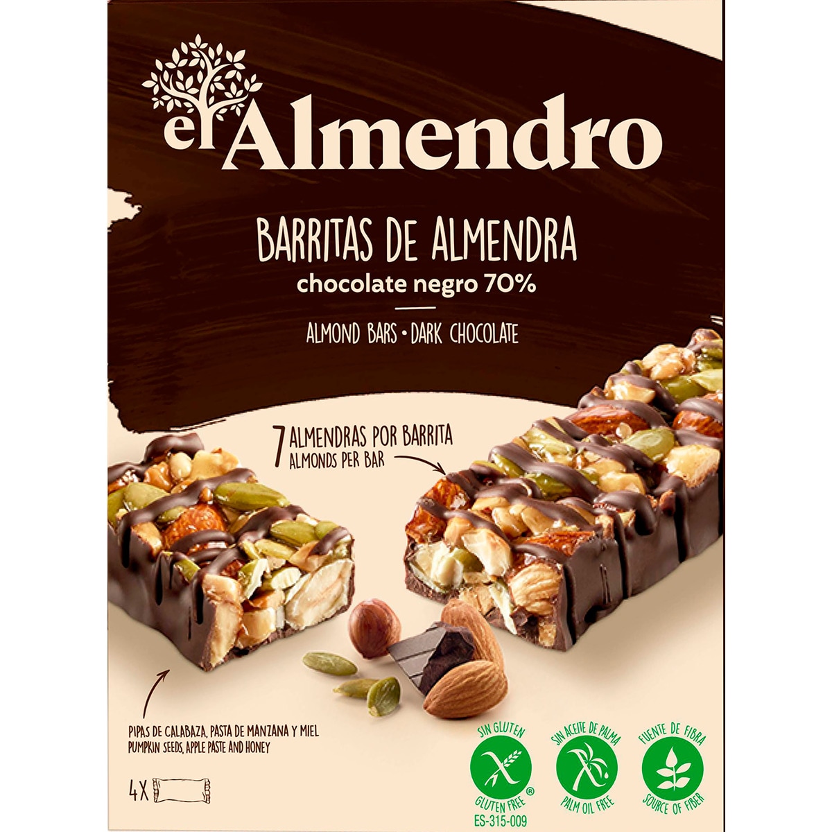 Barritas de Amêndoa com Chocolate Negro 70% embalagem 100 g
