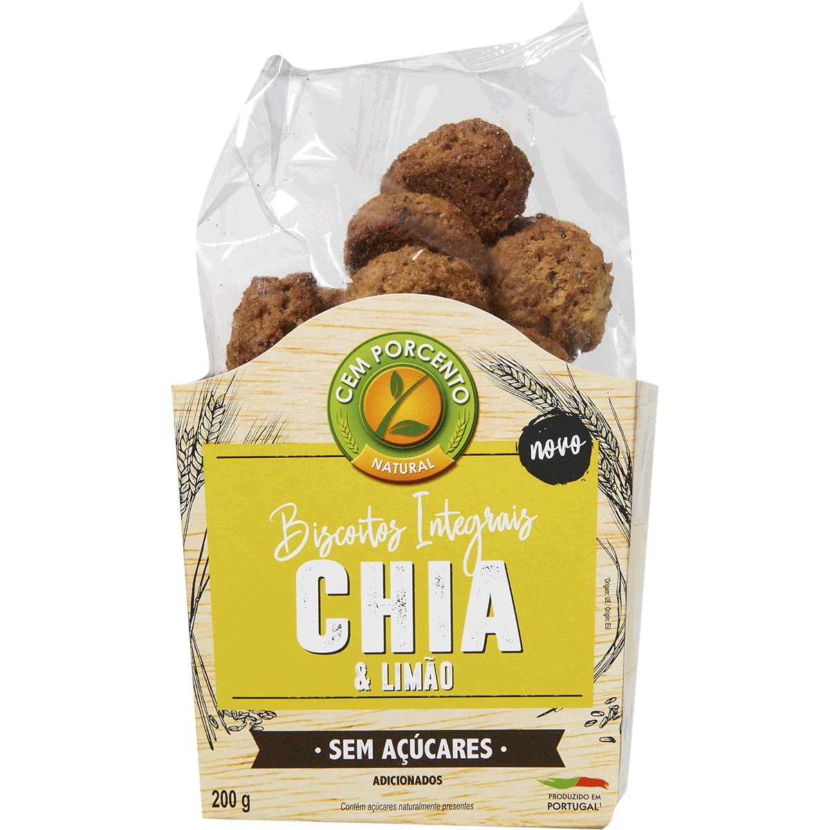 Biscoito Integral sabor Chia e Limão embalagem 200 g