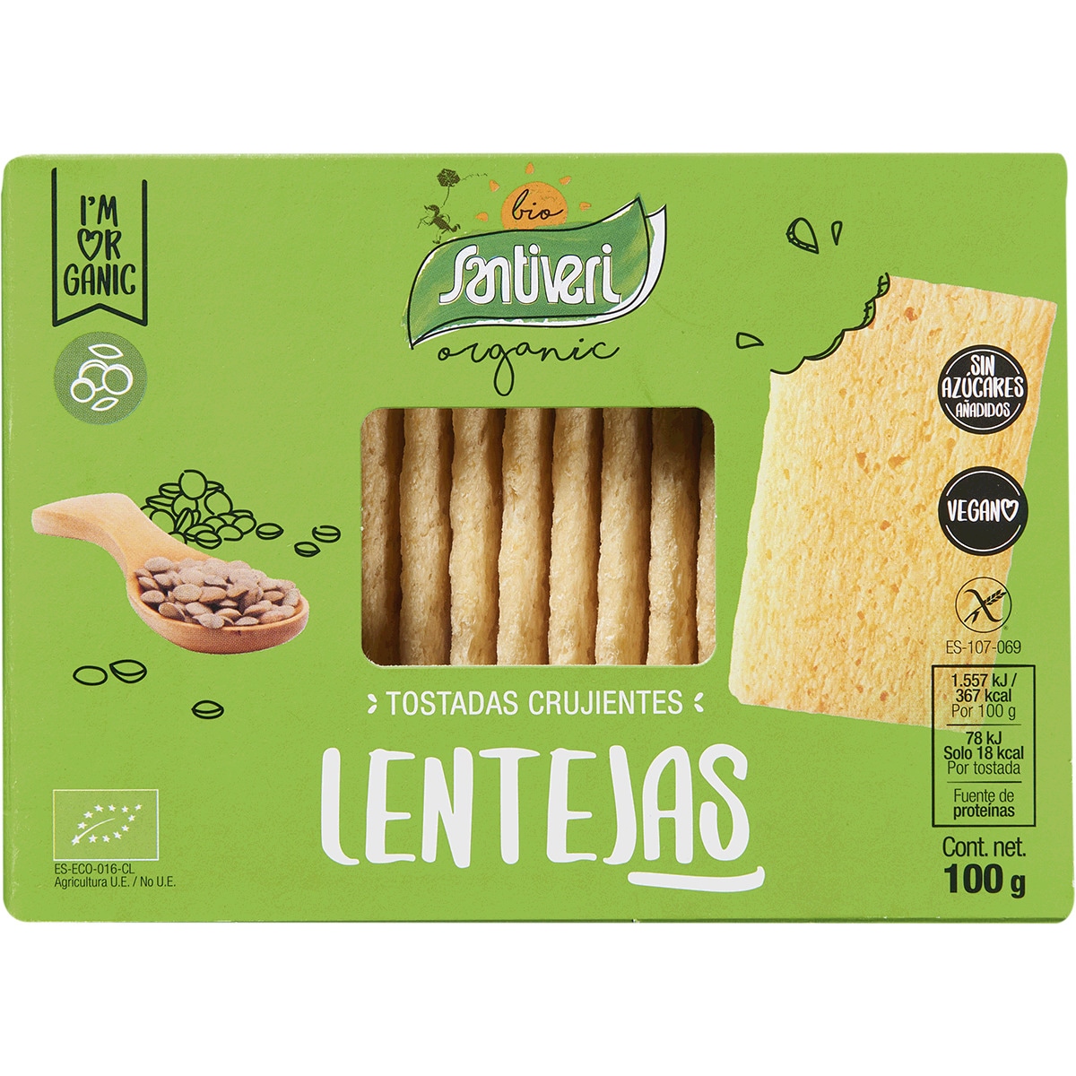 Tostas com Lentilhas Bio Vegan embalagem 100 g
