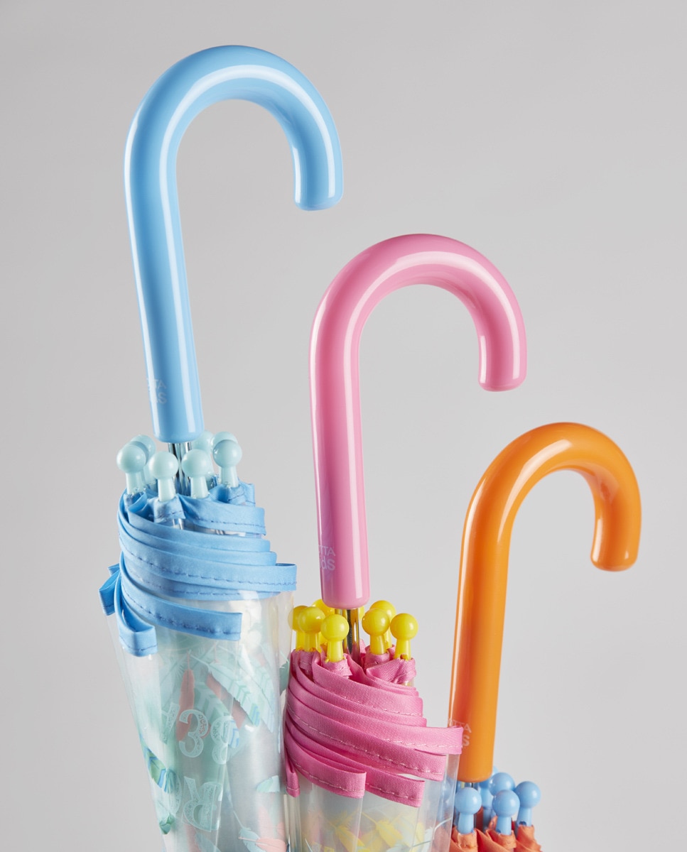 Guarda-Chuva Infantil Automático com Estampado de Penas - Transparente/Azul Transparente-3