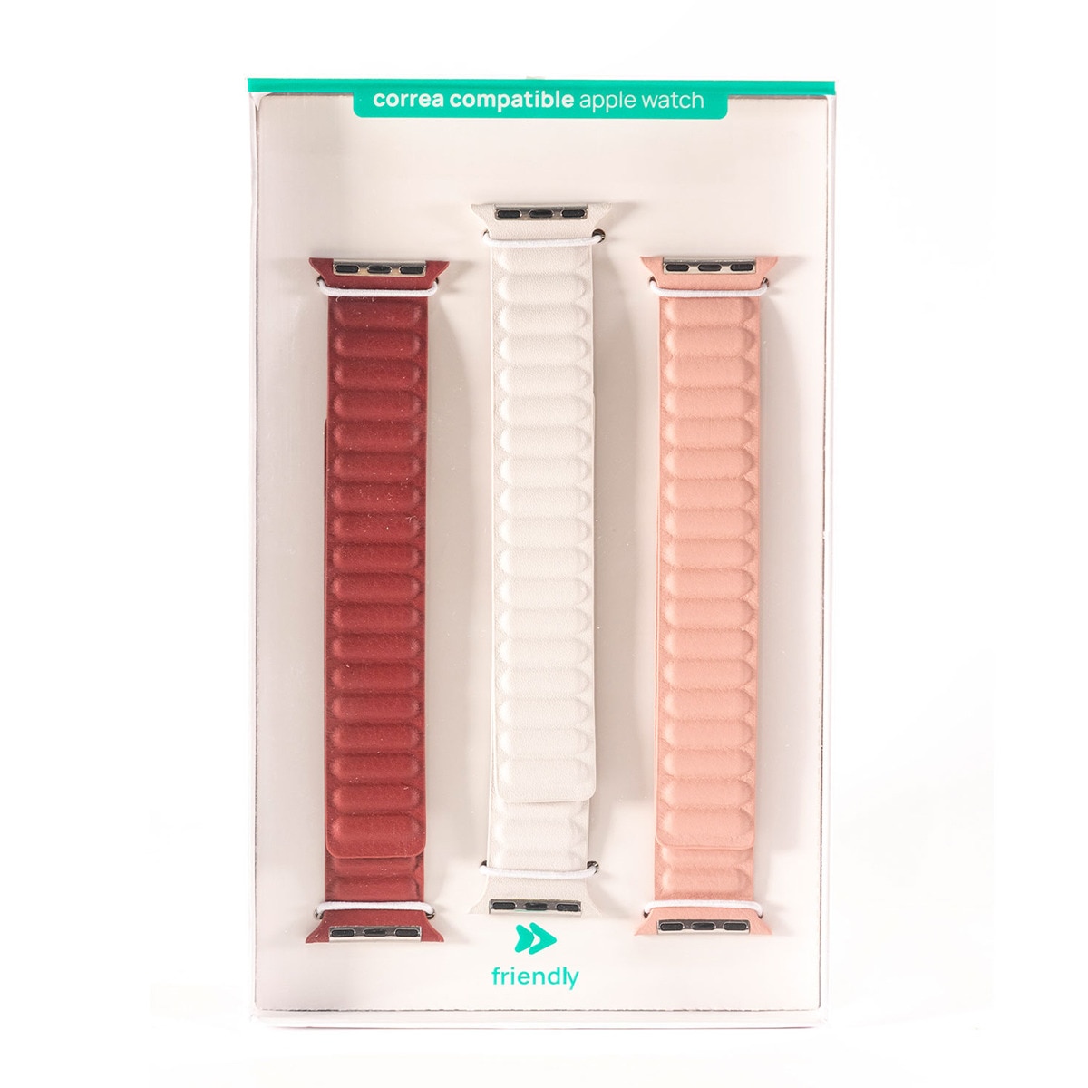 Pack 3 Correas Friendly License PU Magnética para Apple Watch 38/40/41 mm Blanco, Rosa, Vino Multicolor-3