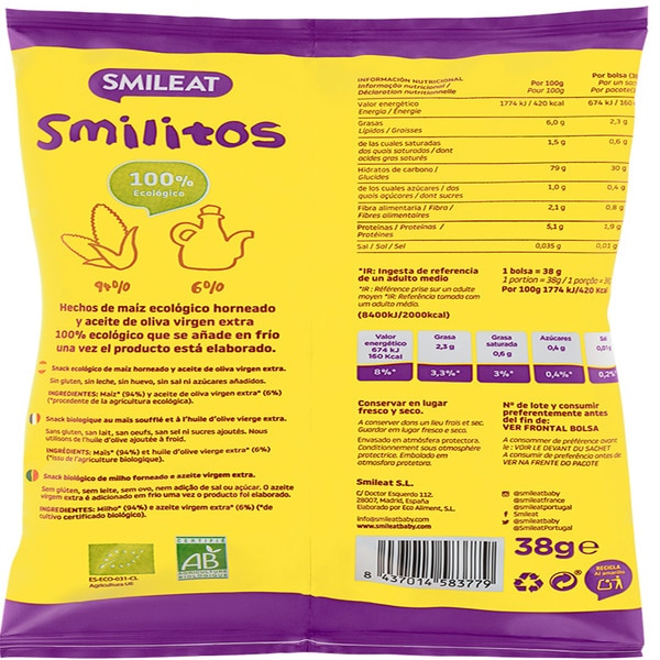 Snack de Milho Smilitos Biológico embalagem 38 g