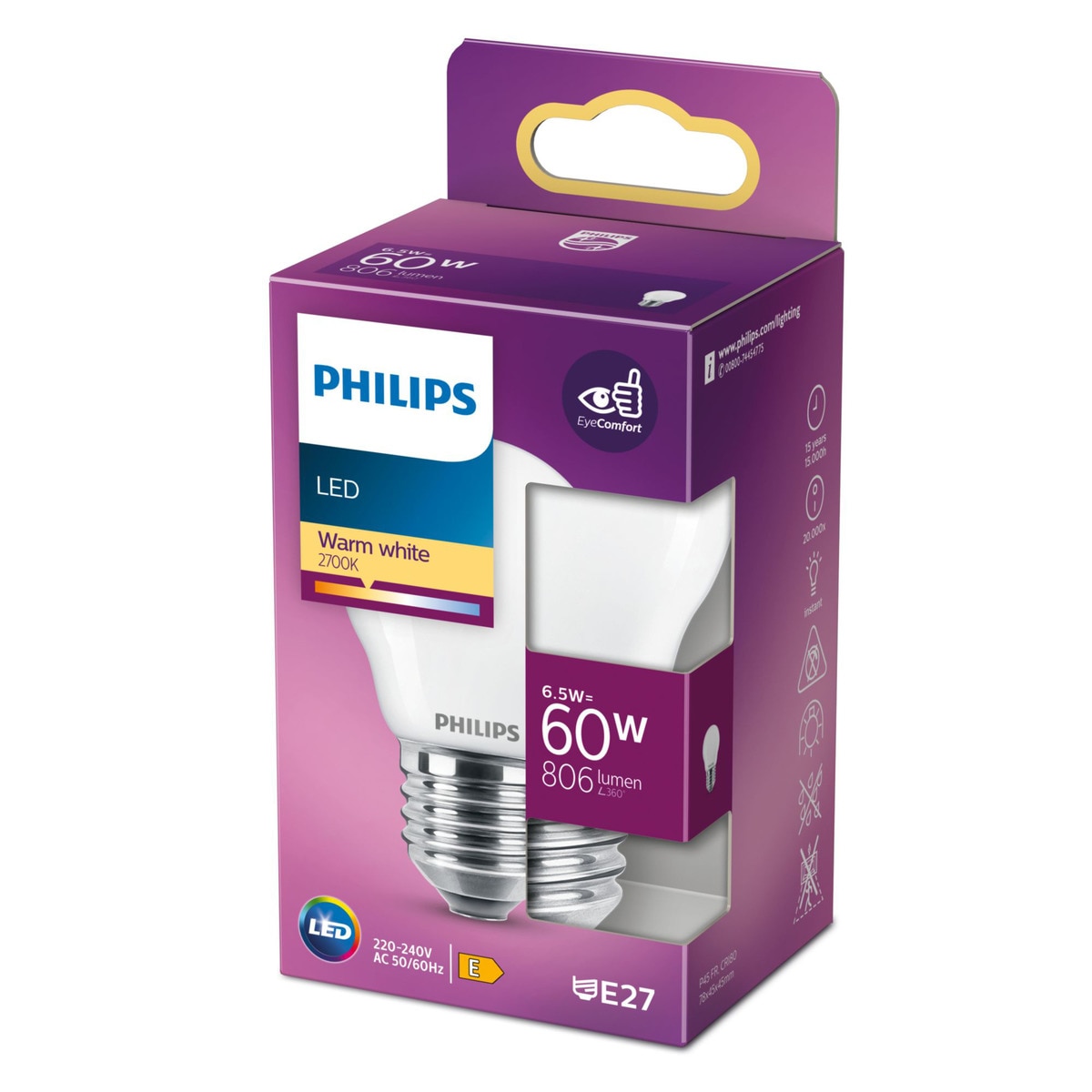 Bombilla LED Esférica E27 6,5 W 2700 K 3