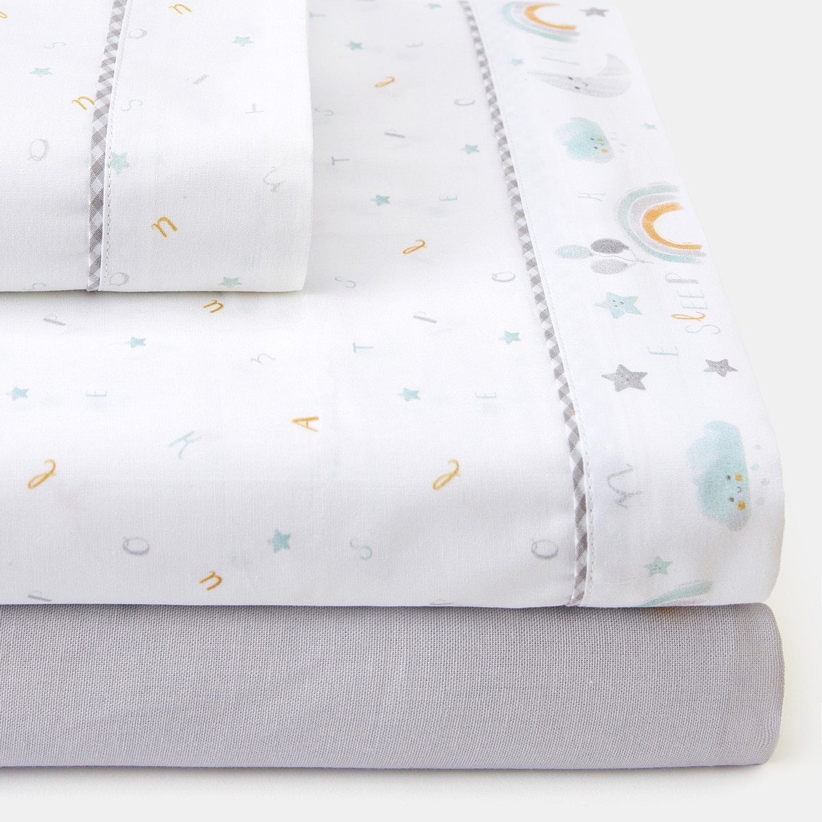 Ensemble de draps 3 pièces Mon premier A, B, C imprimé (disponible en plusieurs dimensions)