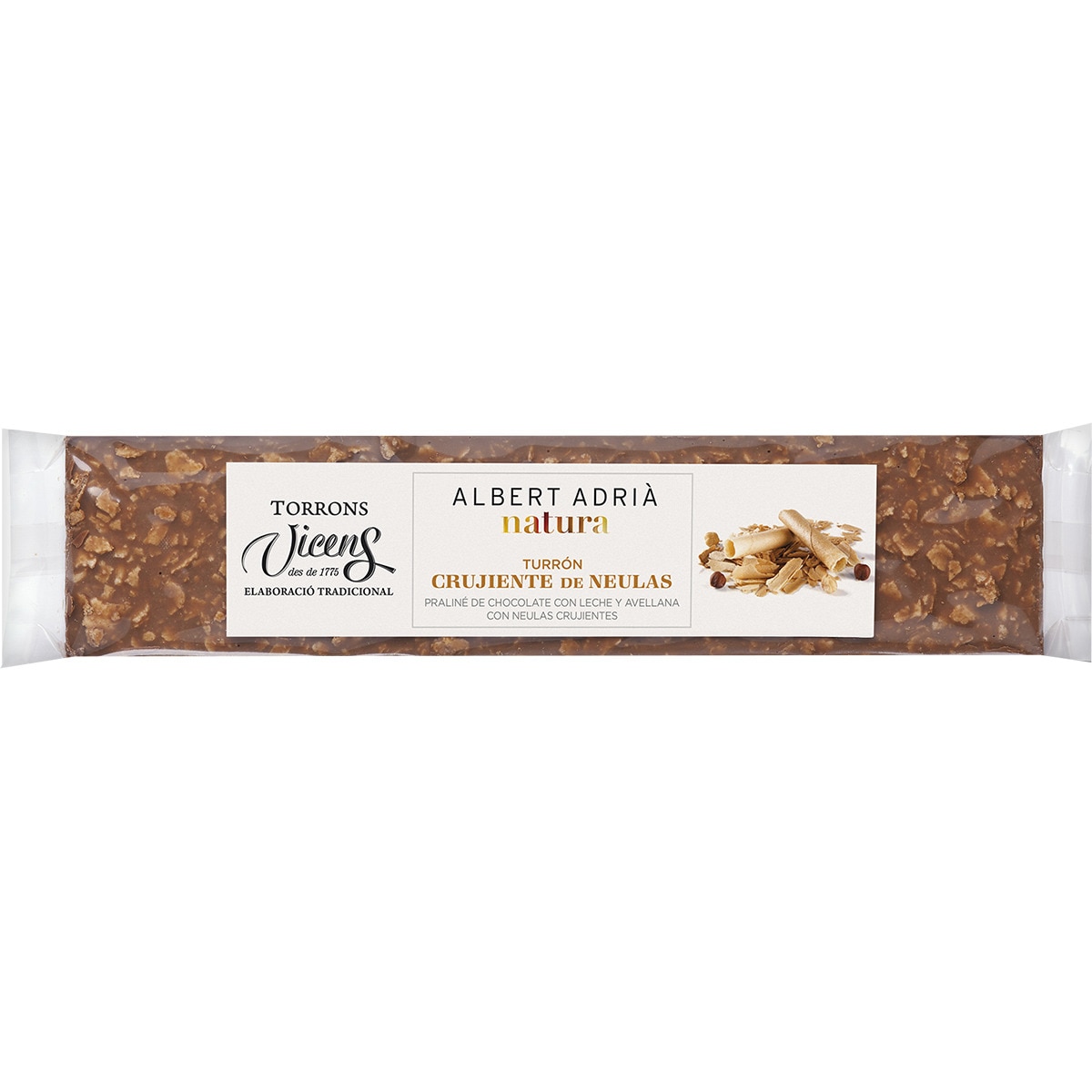 turrón de chocolate con leche y avellana con neulas crujientes tableta 250 g