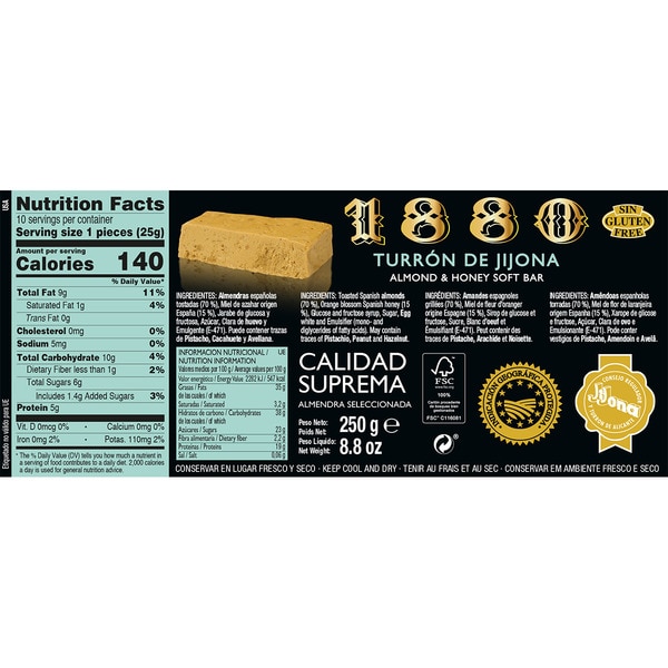 Supreme Quality Jijona soft nougat, gluten-free PGI Jijona tablet 250 g