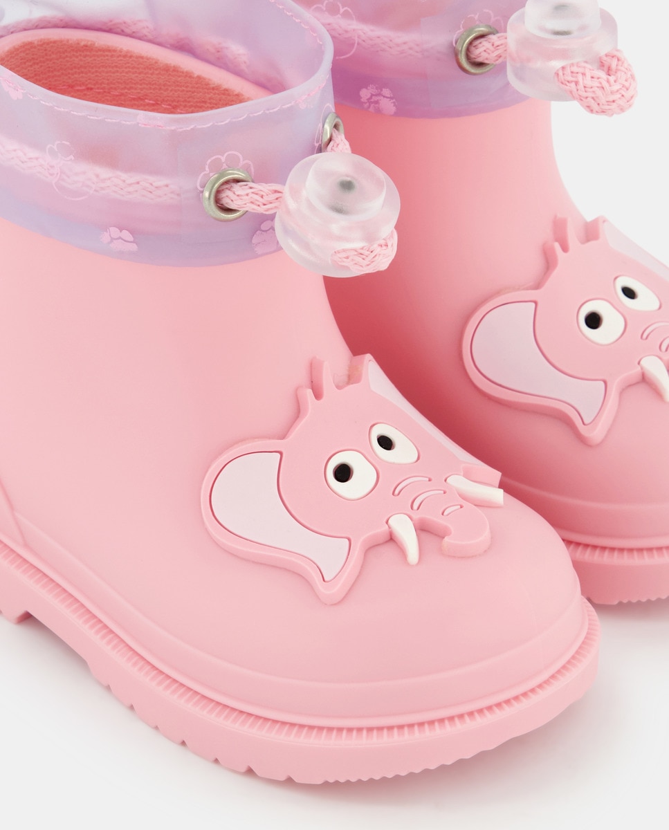 Galochas de Bebé com Cordão Ajustável e Detalhe de Elefante - Rosa Rosa-5