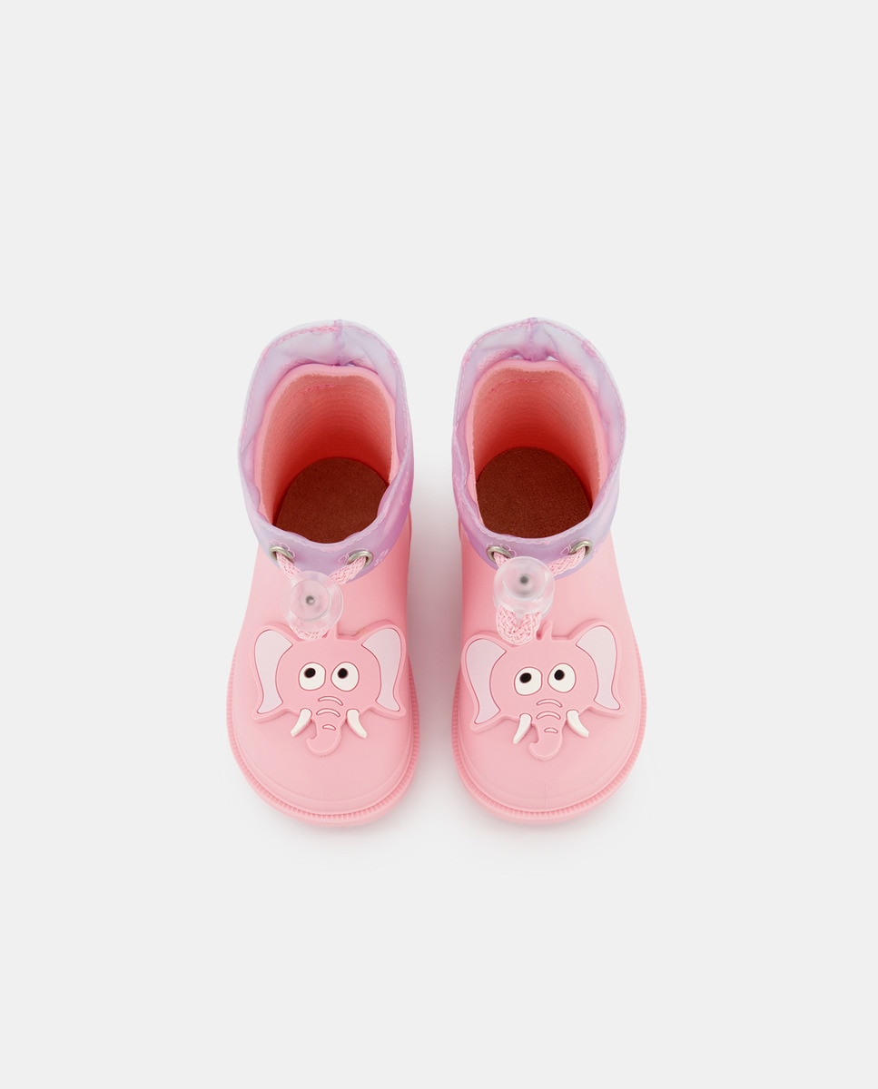 Galochas de Bebé com Cordão Ajustável e Detalhe de Elefante - Rosa Rosa-4