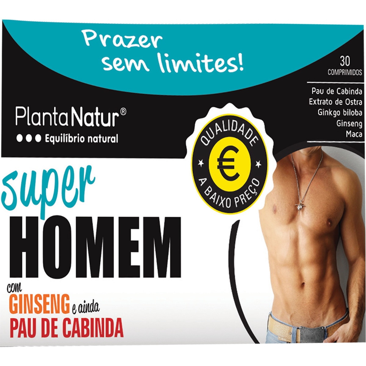 Super Homem com Giseng e Pau de Cabinda embalagem 30 comprimidos