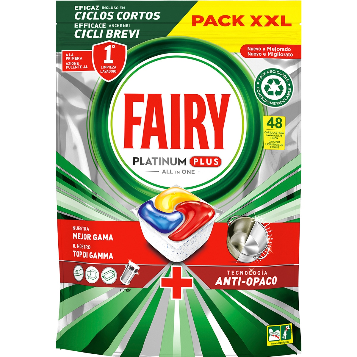 Detergente para Máquina de Loiça em Pastilhas Platinum Plus Limão embalagem 48 doses