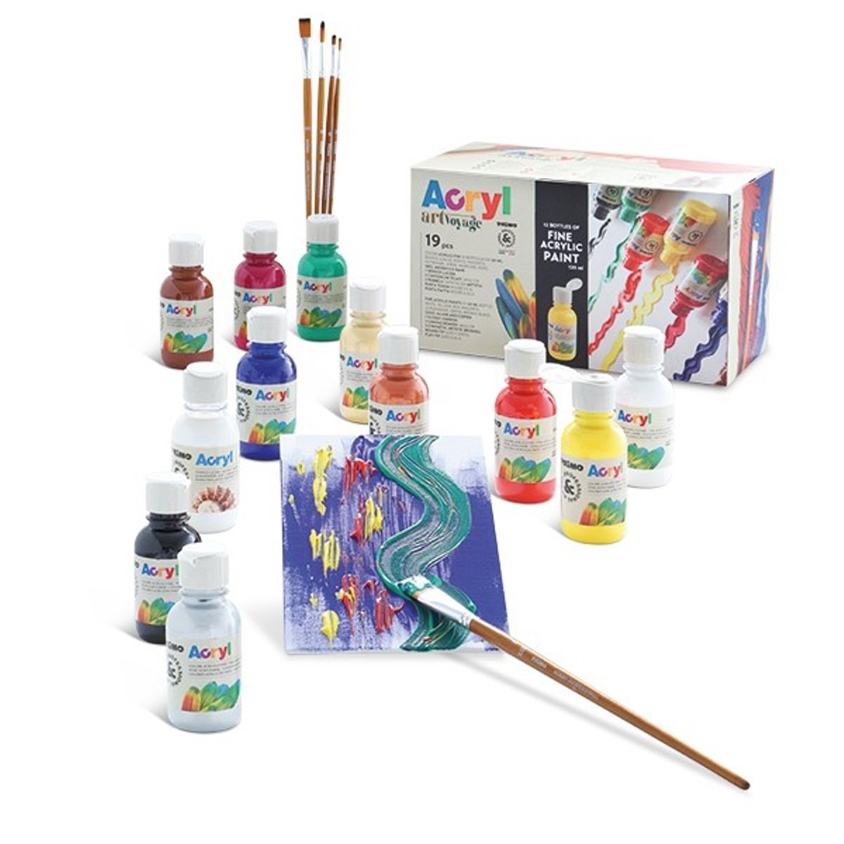 Conjunto Artístico Iniciação Primo 12 Garrafas de Tinta Acrílica 1
