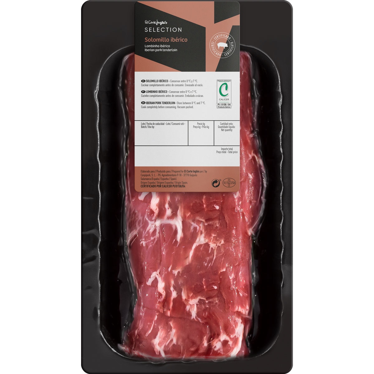 solomillo entero fresco de cerdo ibérico peso aproximado bandeja 400 g