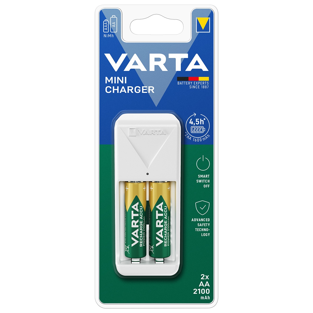 Cargador de pilas recargable Varta Mini Charger AA / AAA (incluye 2 bat. AA 2100mAh) 1